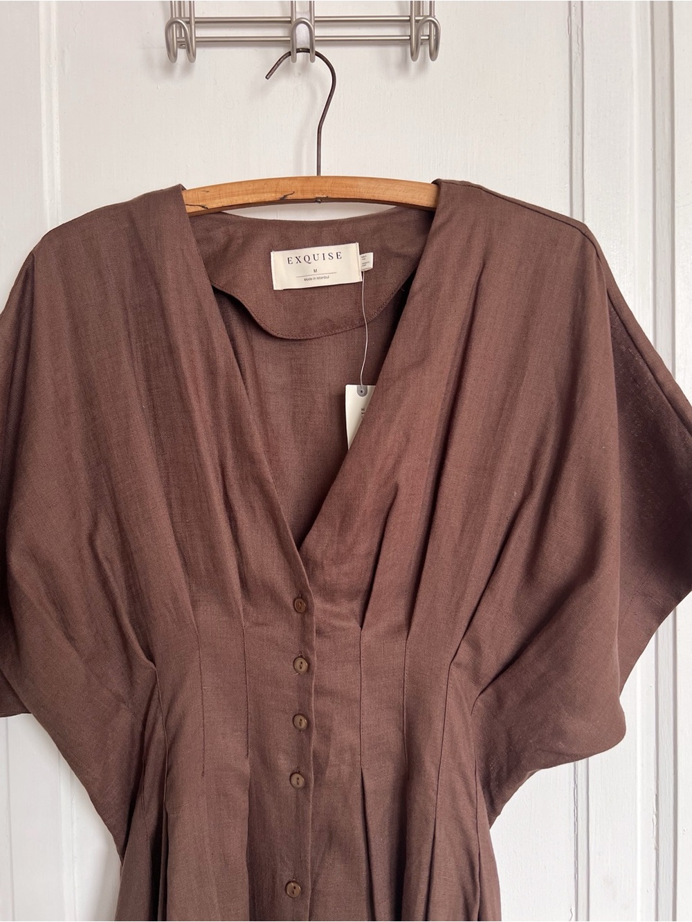 Exquise • Anthropologie Tobie Linen Pleated Mini Shirt Dress fit & flare - Picture 3 of 16